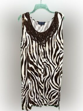Jones New York Navy Brown & White Zebra Print Dress